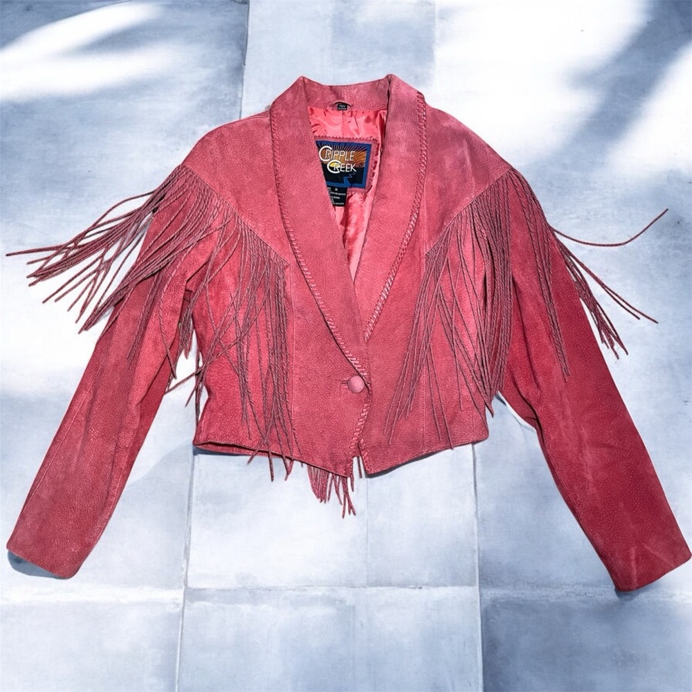 Vintage Cripple Creek Salmon Pink Suede Fringe Western Cowgirl Leather Jacket - Picture 2 of 9
